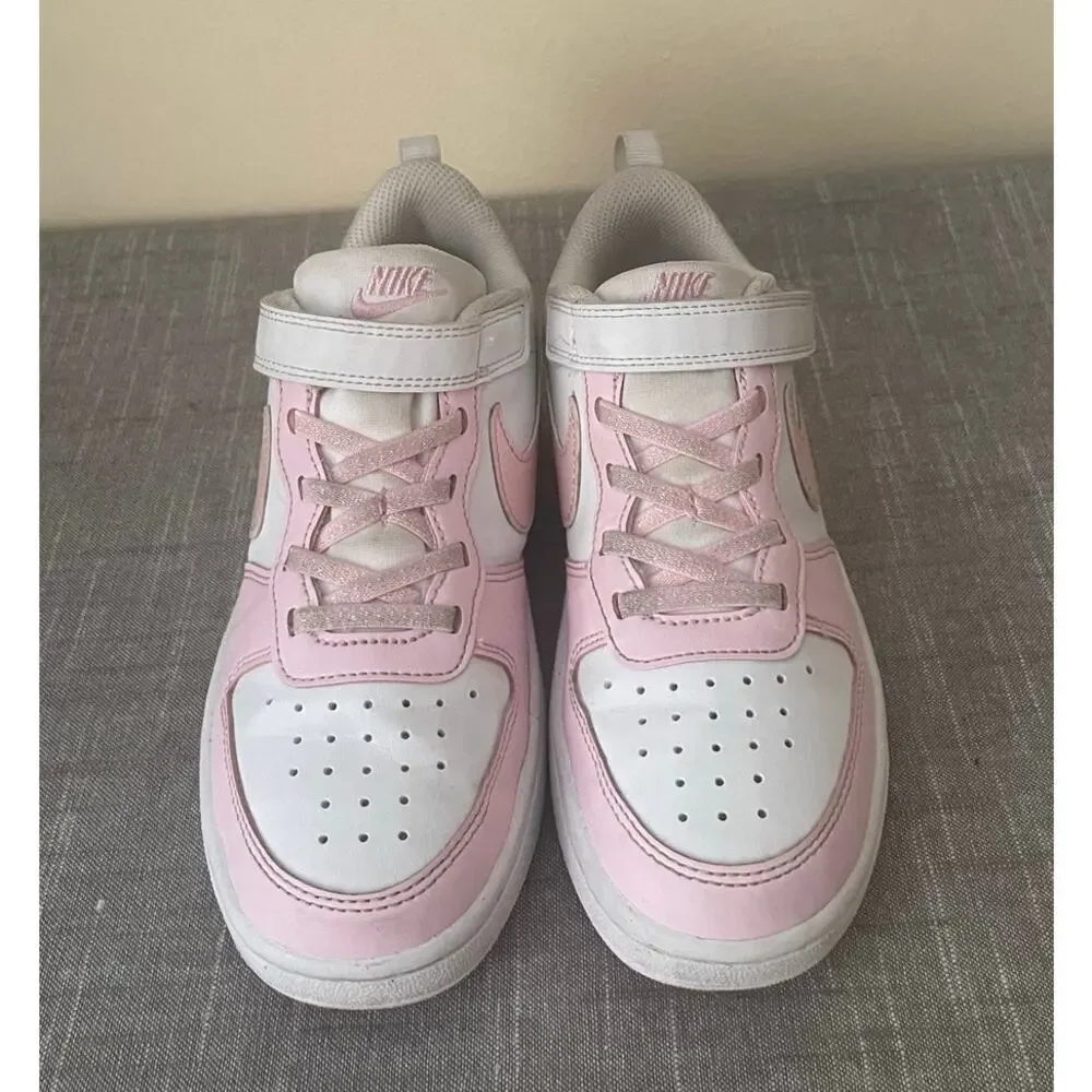 NIKE Court Borough Low Recraft Youth Girls Size 2 Pink White Sneakers